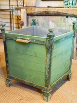 Three antique French garden planters with green finish