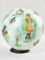 Antique French blown glass wig display decorated with cats 8¼"
