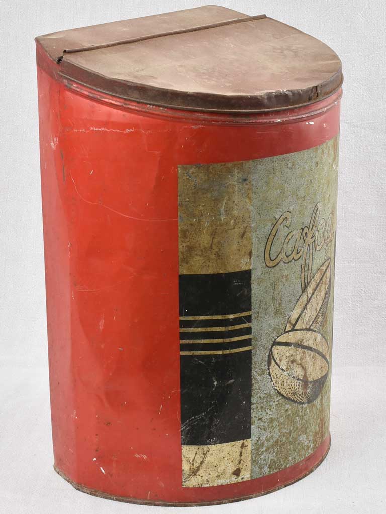 Dented, worn-out coffee tin box