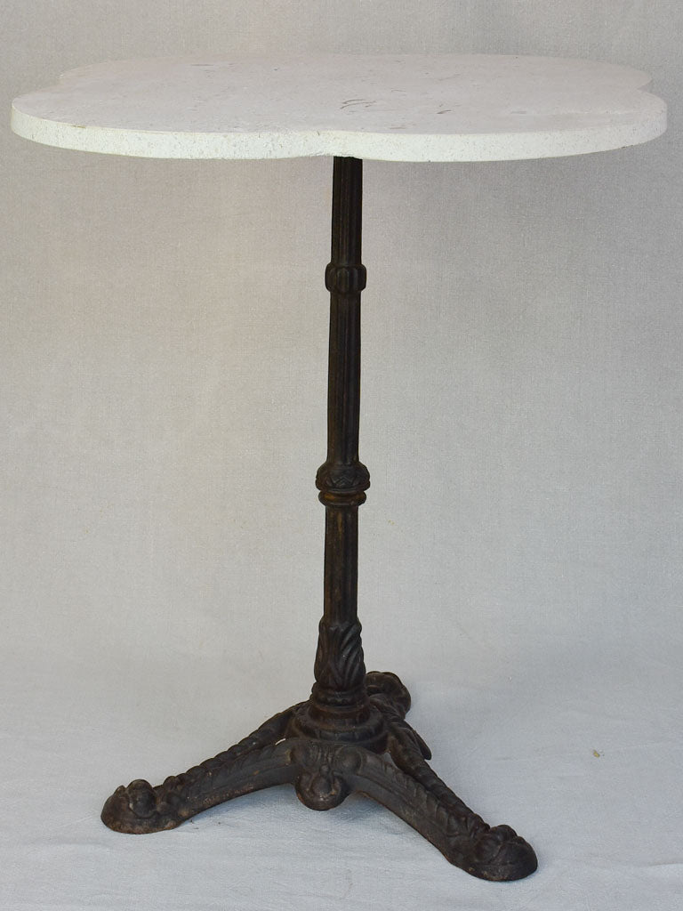 Pretty antique French bistro table with clover shaped stone top - 4 available