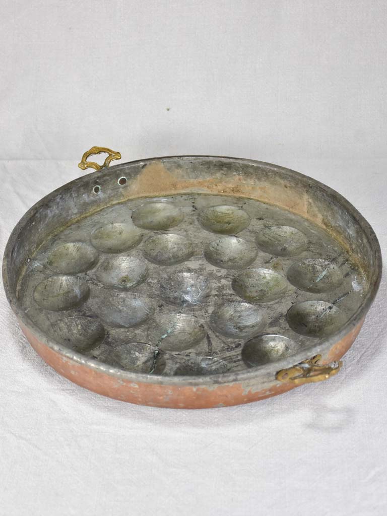 Very large 18th century French copper egg poaching pan 16¼"