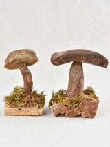 Elderly-crafted wooden mushroom accents