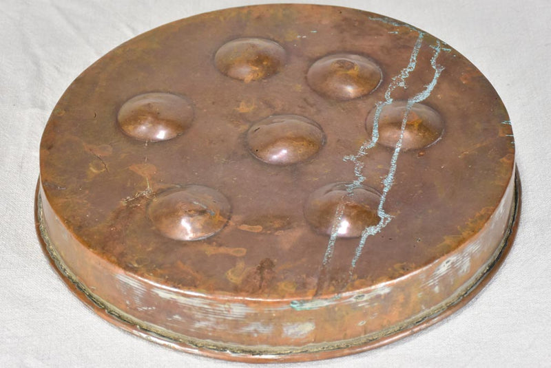 18th century French copper egg poaching pan - 7 places 14¼"