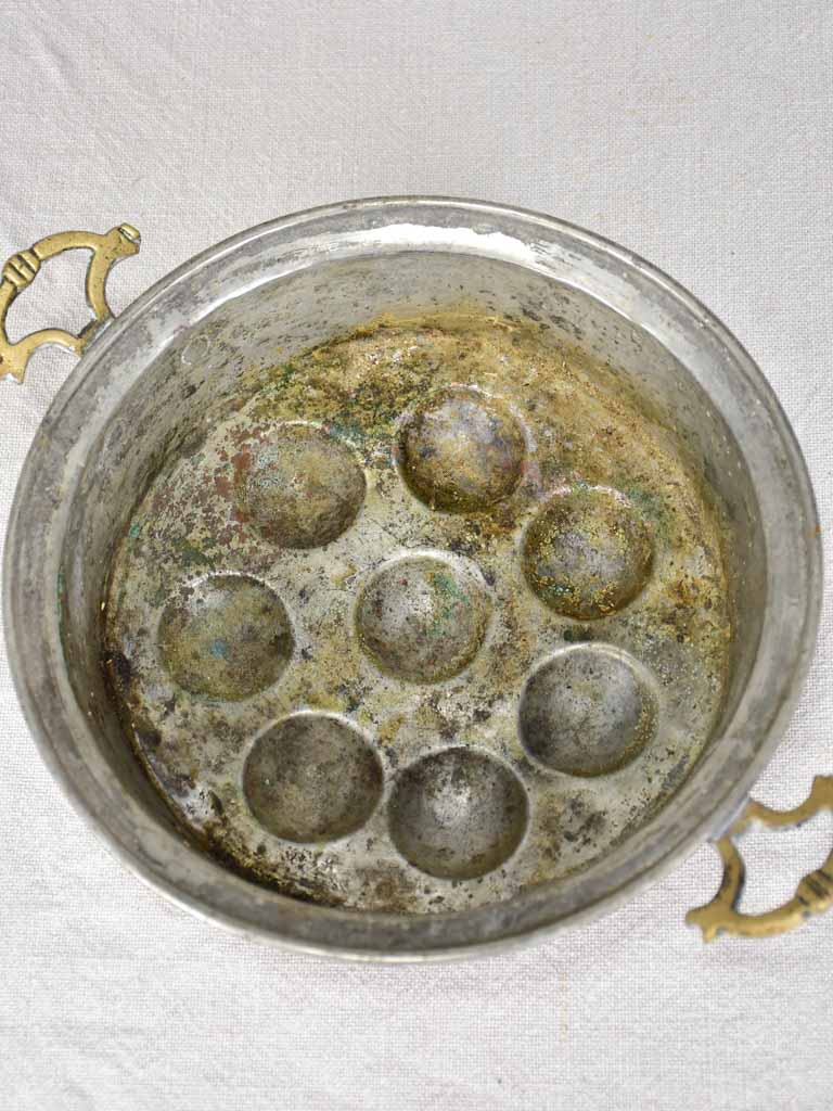 18th century French copper egg poaching pan - 8 places 9"