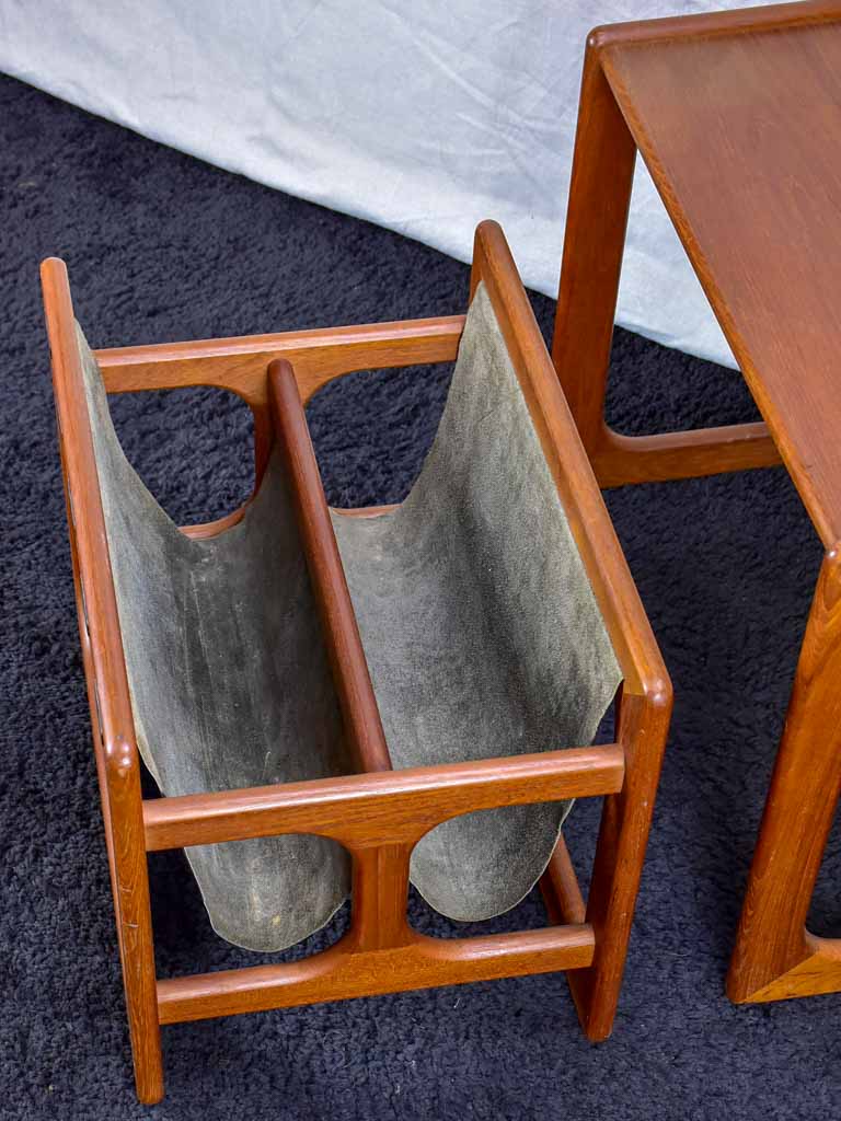 Mid century Scandinavian side table with leather magazine holder sol