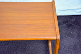 Mid century Scandinavian side table with leather magazine holder - solid teak