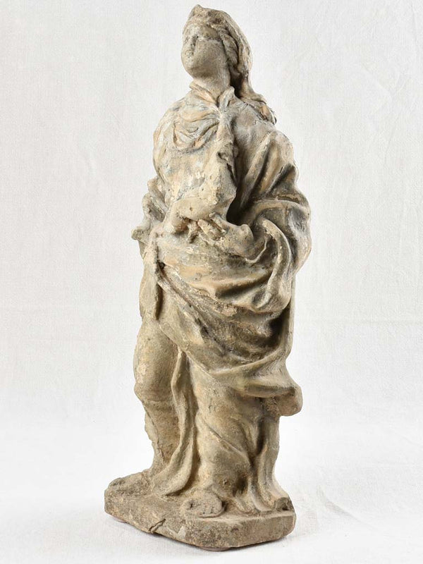 18th century stone sculpture of the Virgin Mary and child stone facade statue 26½"