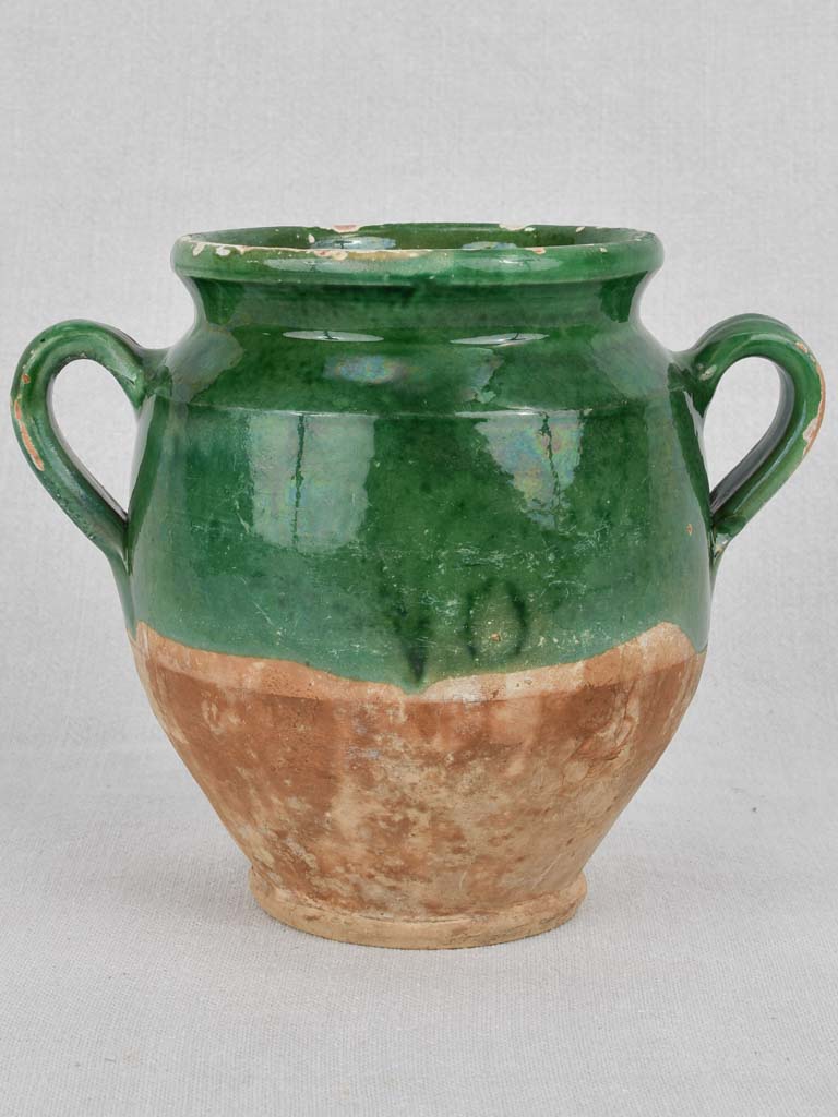 Confit pot, green glaze, antique, small 6¾"