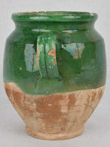 Confit pot, green glaze, antique, small 6¾"