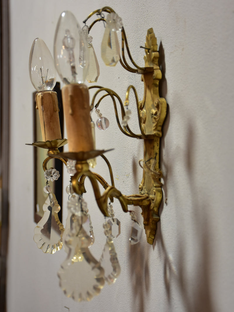 Pair of antique French crystal wall sconces