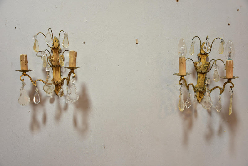 Pair of antique French crystal wall sconces