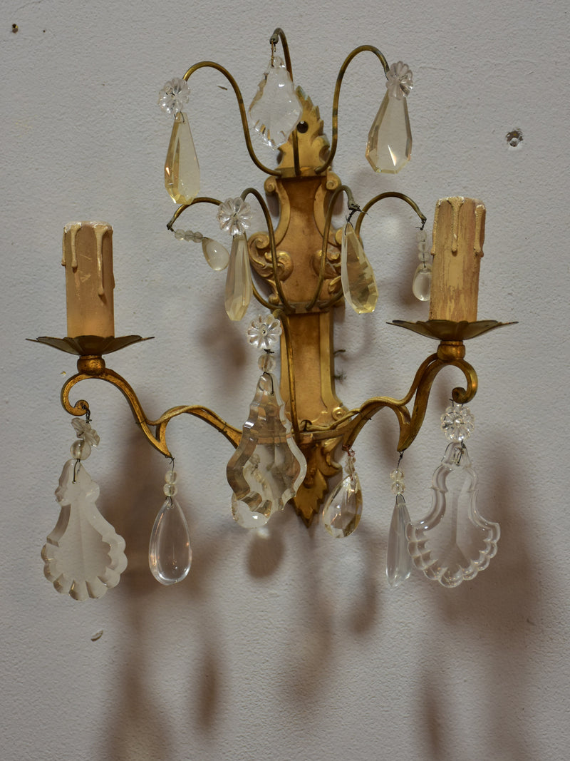 Pair of antique French crystal wall sconces