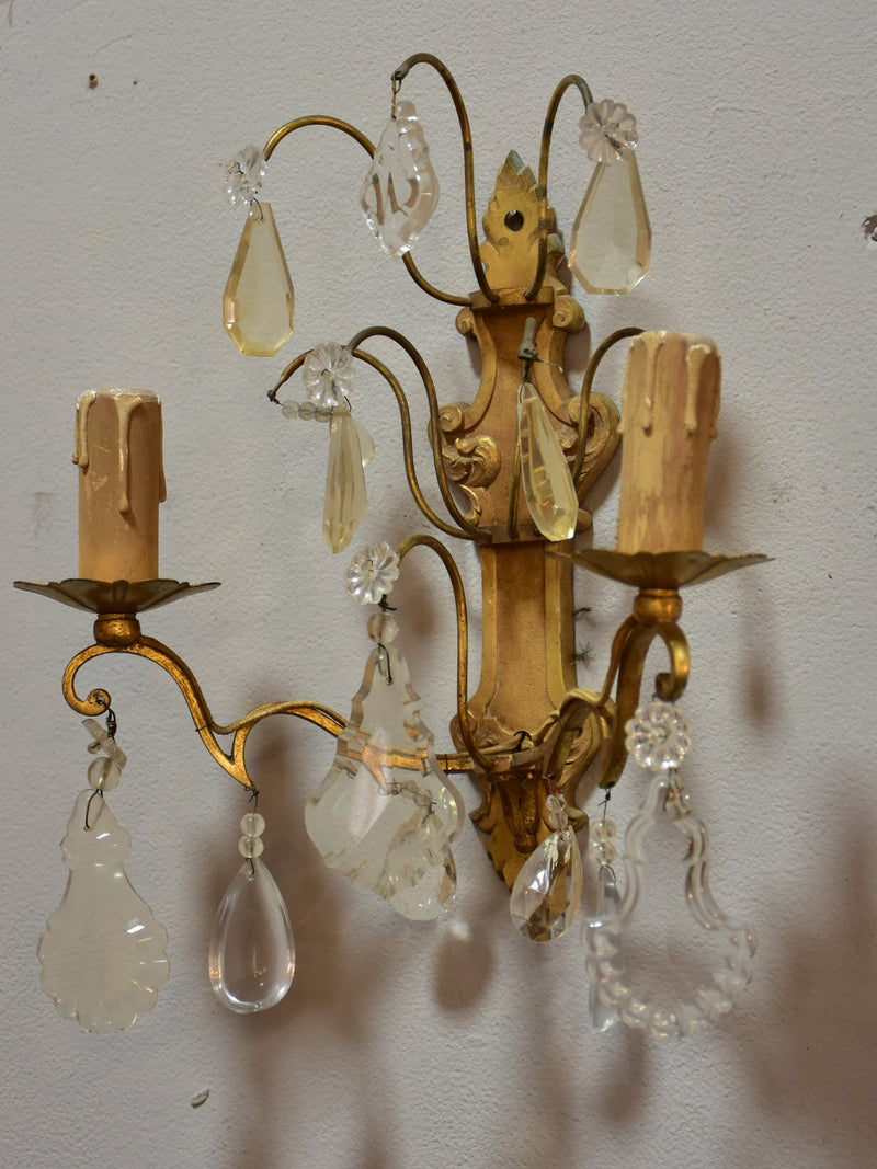 Pair of antique French crystal wall sconces