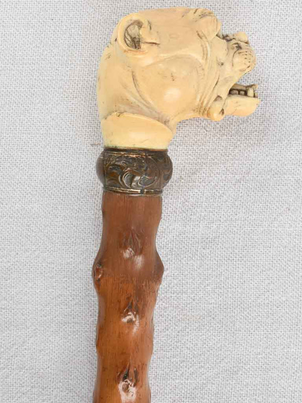 19th century French walking cane with a sculpture of a bulldog 33¾"