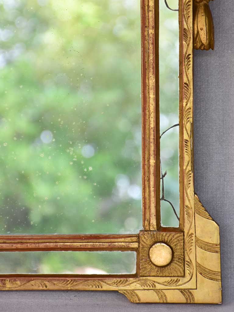 18th-century Louis XVI parclose mirror with pediment, grapes and wheat 18 x 29½""