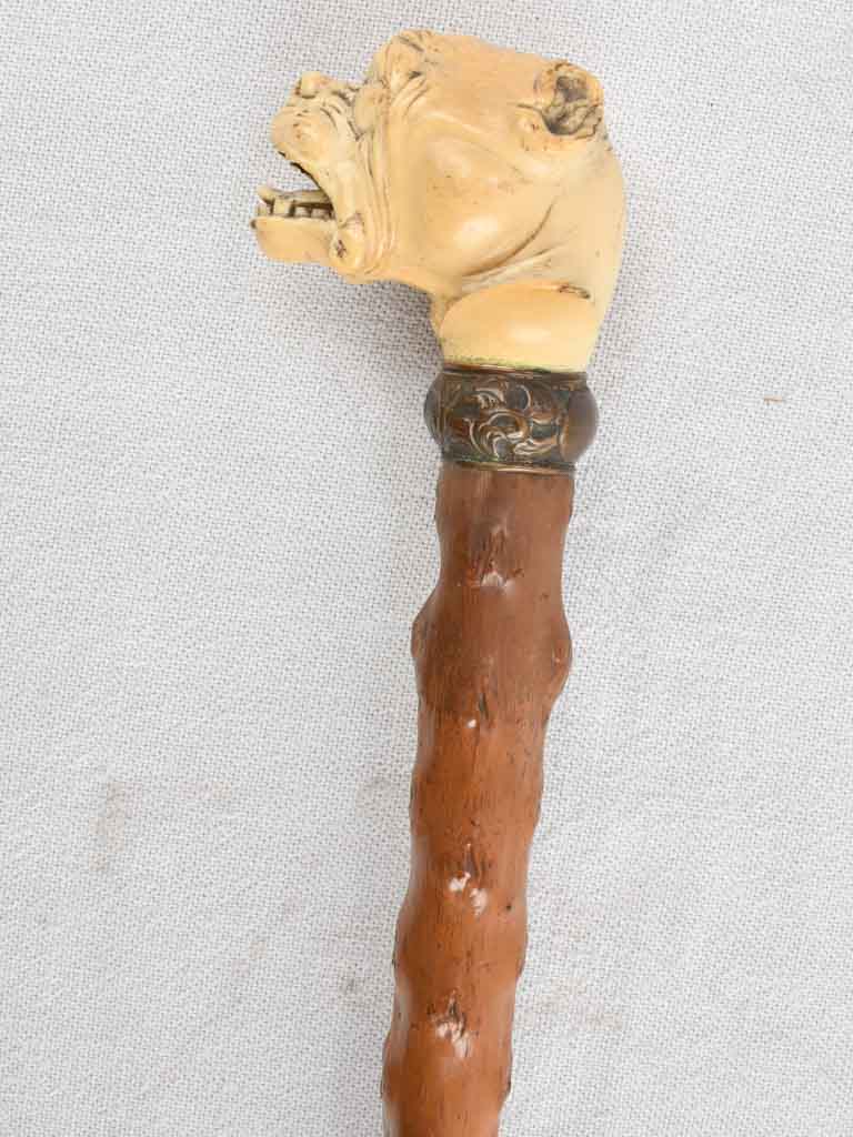 19th century French walking cane with a sculpture of a bulldog 33¾"