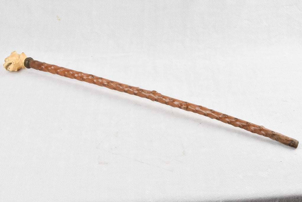 19th century French walking cane with a sculpture of a bulldog 33¾"