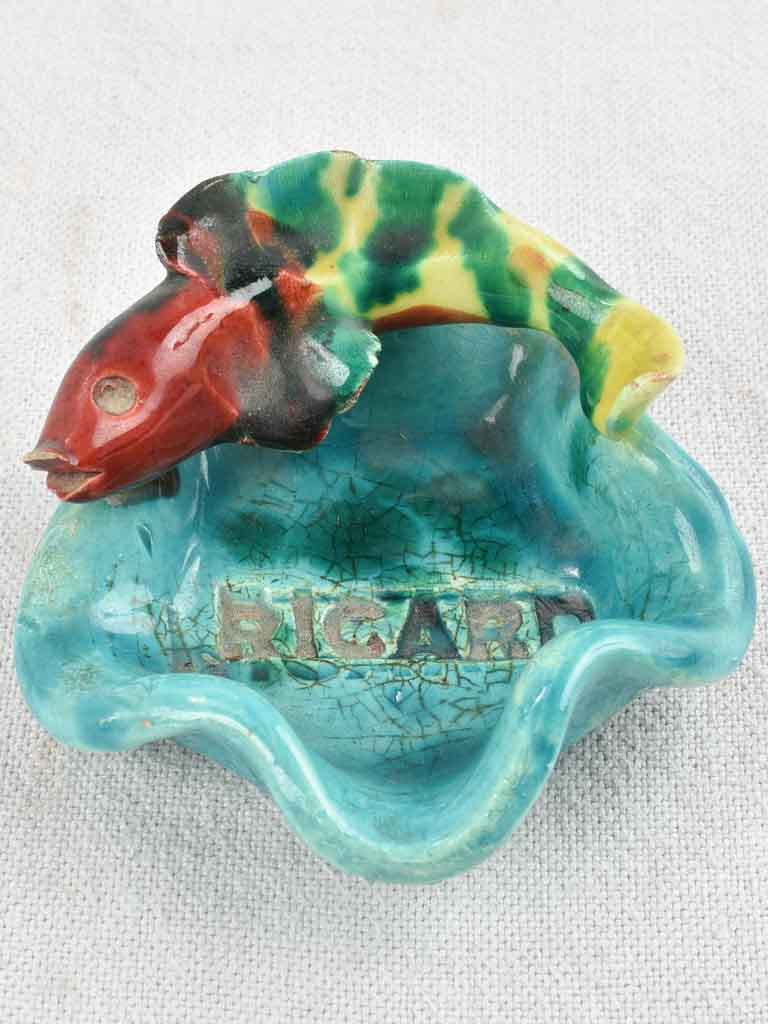 1950's ceramic ashtray with fish sculpture - Ricard 4¼"