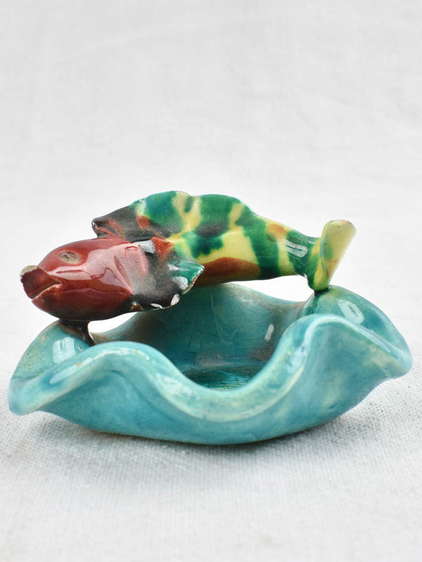 1950's ceramic ashtray with fish sculpture - Ricard 4¼"