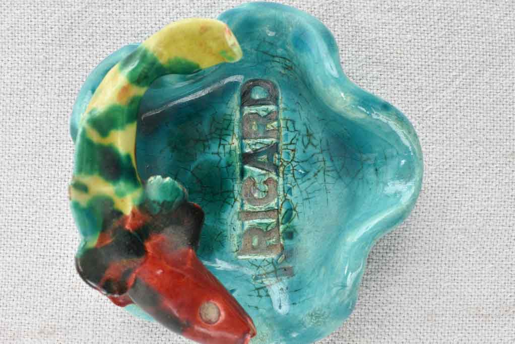 1950's ceramic ashtray with fish sculpture - Ricard 4¼"