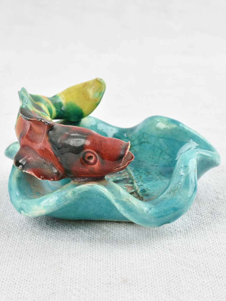 1950's ceramic ashtray with fish sculpture - Ricard 4¼"