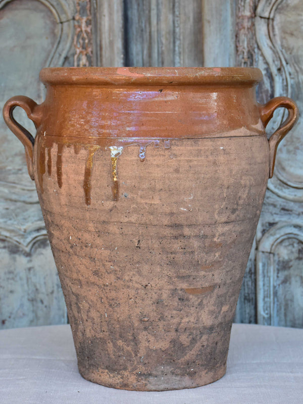 Antique French confit pot with brown glaze