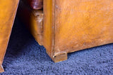 Pair of Art Deco square back French leather club chairs
