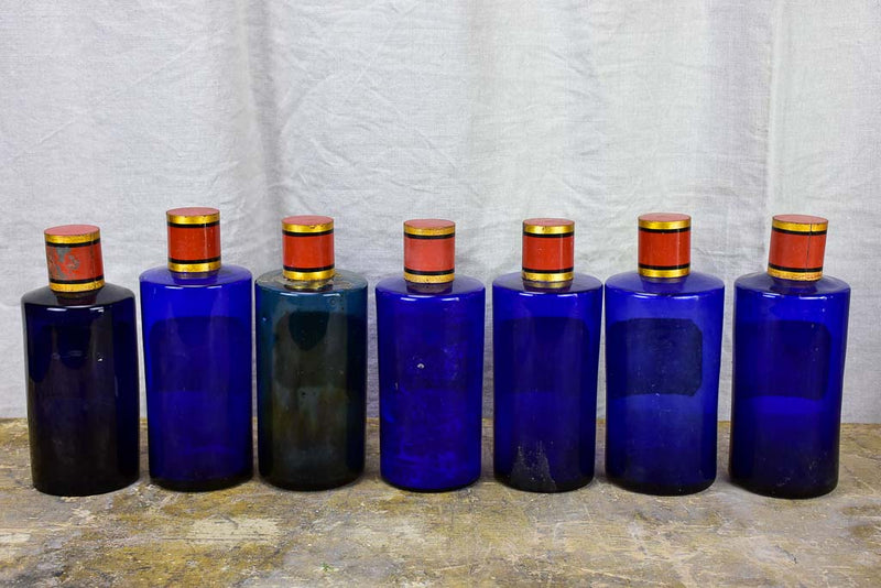 Rare collection of antique French apothecary jars - cobalt blue