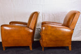 Pair of petite French leather club chairs - 1960's