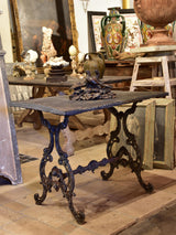 Antique French garden table with slate top and decorative cast iron base