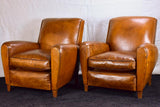Pair of petite French leather club chairs - 1960's