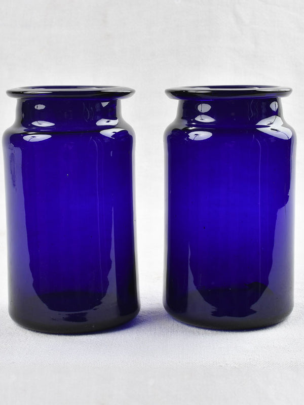 Pair of vintage cobalt blue apothecary jars 7½"