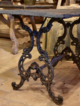 Antique French garden table with slate top and decorative cast iron base