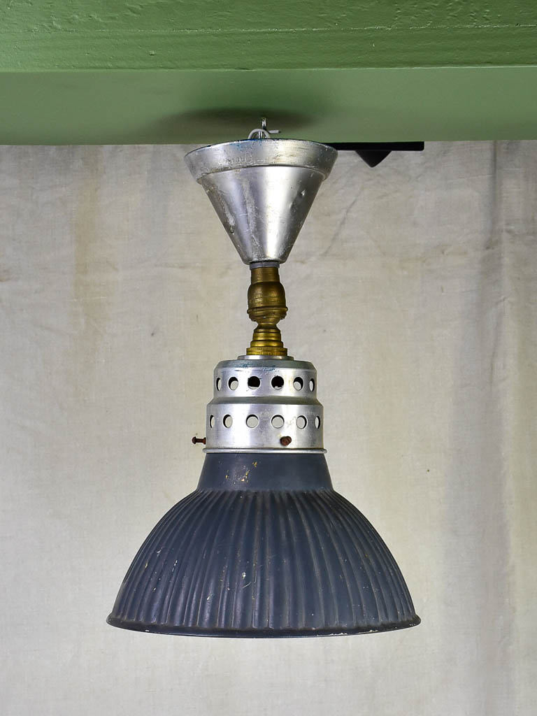 Pair of antique Holophane industrial pendant lights