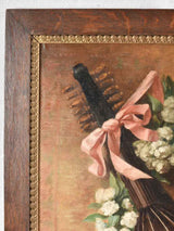 Aged floral accented musical instrument paintings