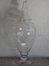Very large French antique apothecary glass jar with lid