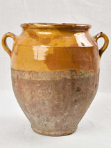 Large antique French confit pot with yellow ocher glaze 12½"
