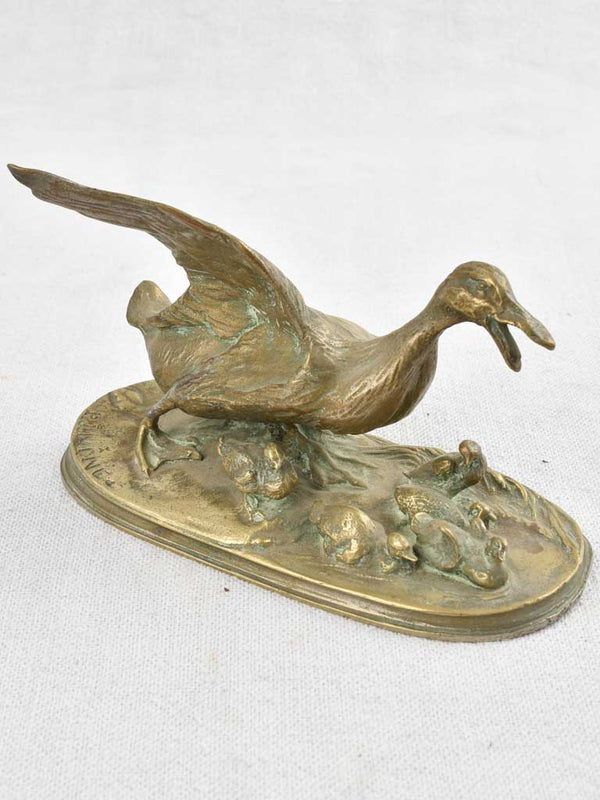 Small 19th century bronze sculpture of a mother goose and her goslings - PJ Mene 4"