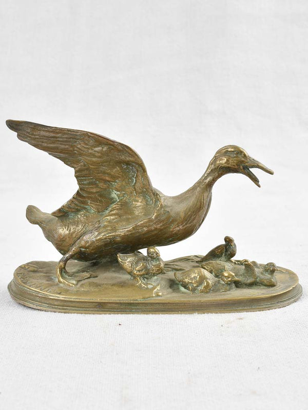 Small 19th century bronze sculpture of a mother goose and her goslings - PJ Mene 4"