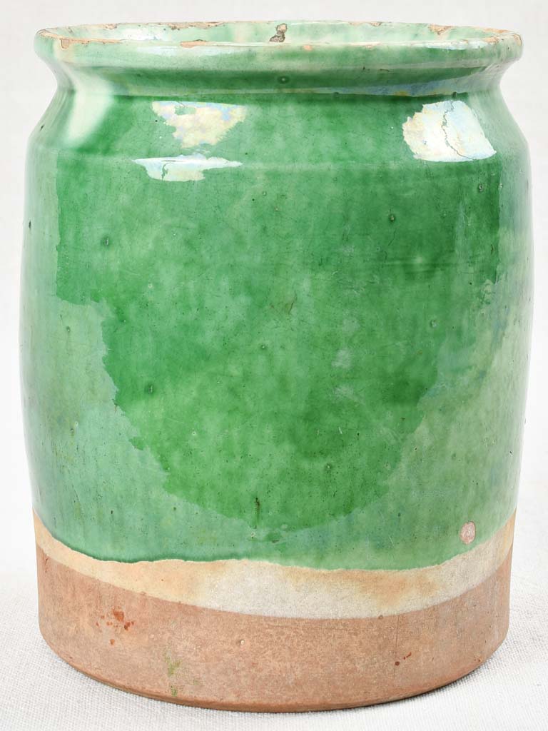 Late 19th century preserving pot with green glaze 8"