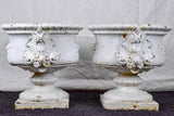 Large pair of antique French cast iron garden urns from Marseille