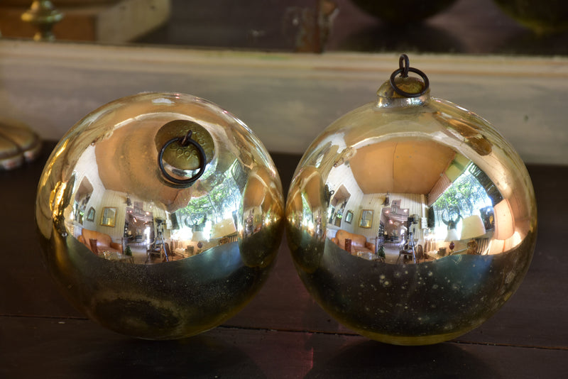 Pair of large mercury glass Christmas baubles for marriage