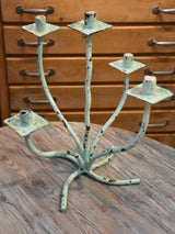 Candelabras, large, French coral, aqua blue (two)