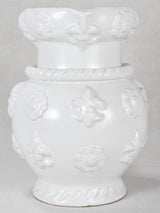 Large 1960s Émile Tessier white ceramic pitcher with fleur de lys 10¼"