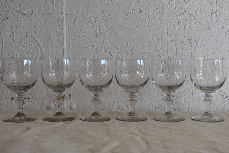 Six antique French wine glasses