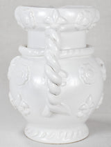Large 1960s Émile Tessier white ceramic pitcher with fleur de lys 10¼"