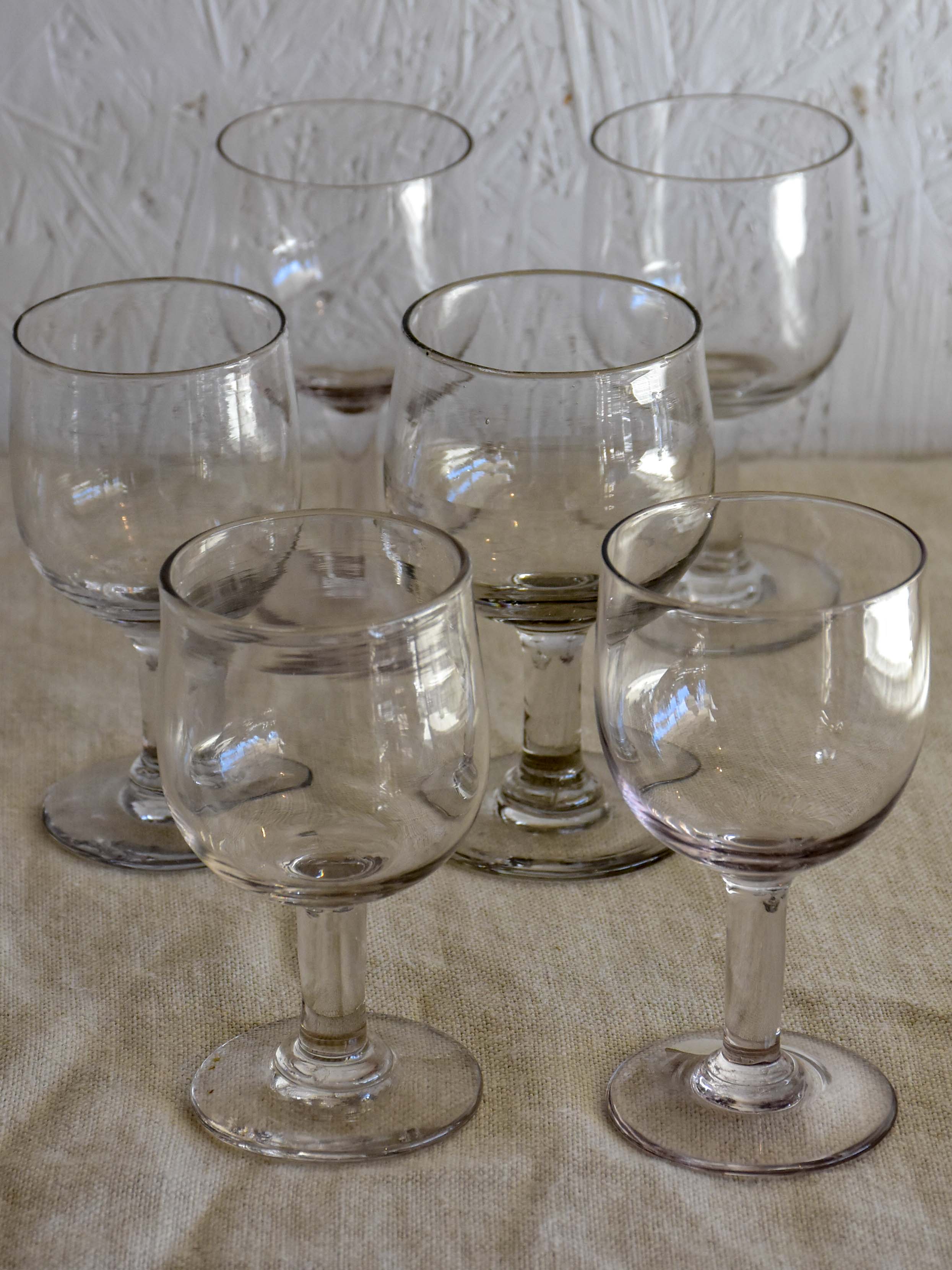 Collection of six antique French wine glasses