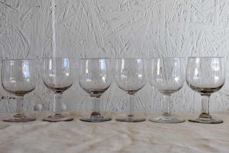 Collection of six antique French wine glasses
