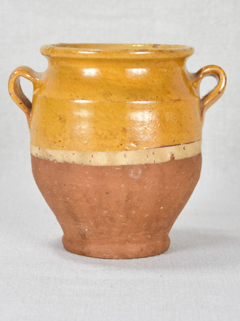 Small antique French confit pot with orange / yellow glaze 6"