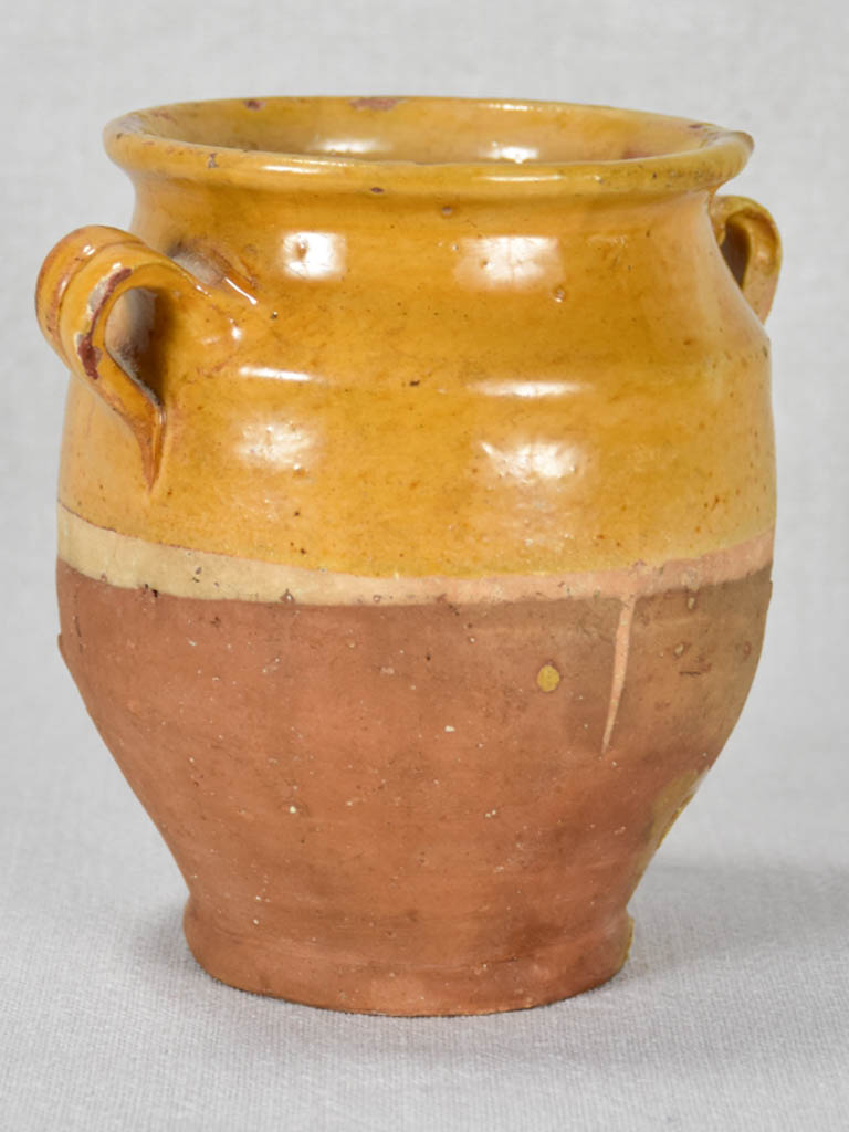 Small antique French confit pot with orange / yellow glaze 6"